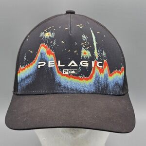Pelagic Hat Mens OSFA Black Sonar Fish Finder Snapback Perforated Fishing Cap